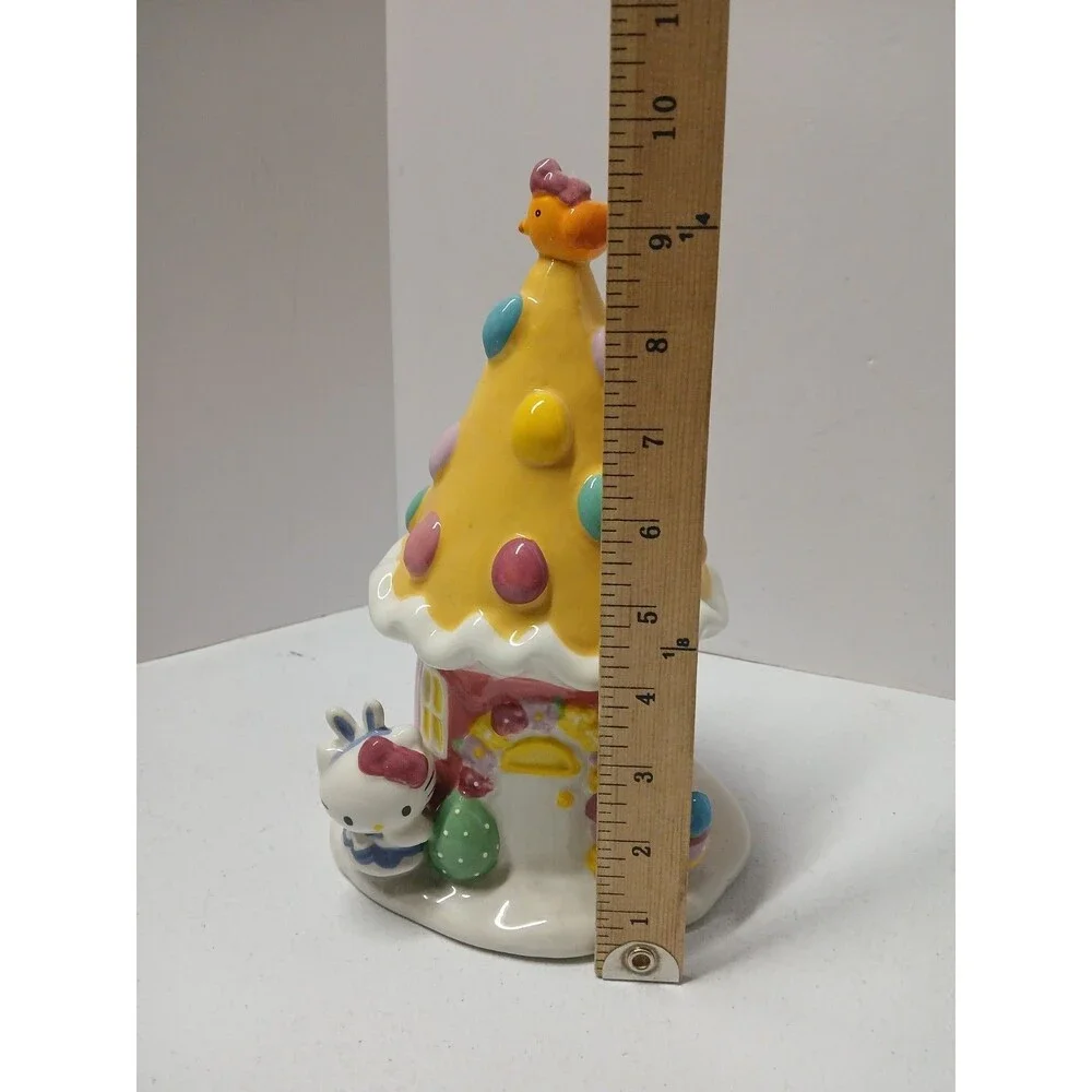 Hello Kitty Easter Egg House Figurine Yellow Ceramic Blue Sky‎ Embossed